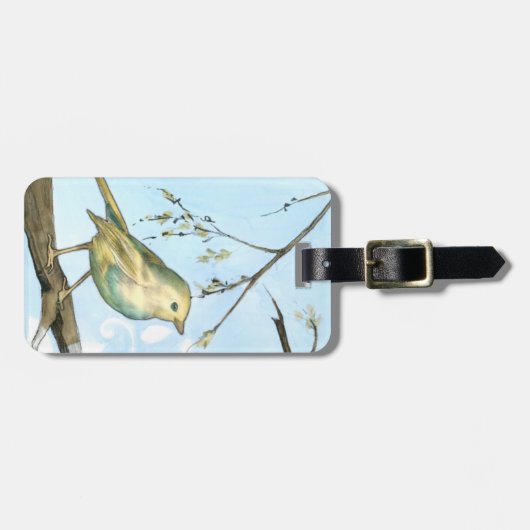 Kleiner Gelbbvogel auf einem Zweig nach oben Gepäckanhänger (Vorderseite horizontal)