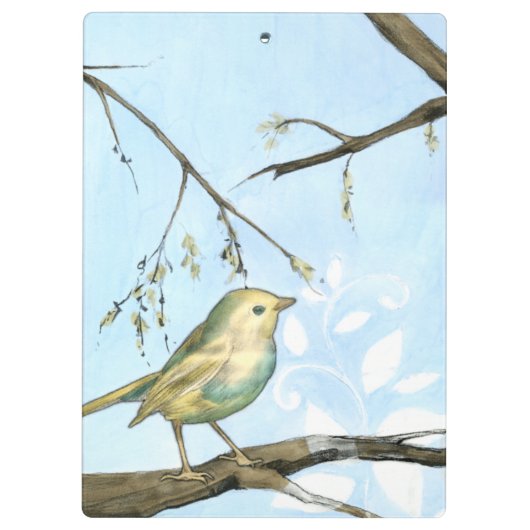 Kleiner Gelbbvogel auf einem Zweig nach oben Klemmbrett (Rückseite)