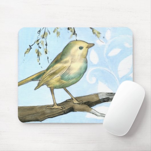 Kleiner Gelbbvogel auf einem Zweig nach oben Mousepad (Mit Mouse)