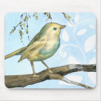 Kleiner Gelbbvogel auf einem Zweig nach oben
