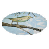 Kleiner Gelbbvogel auf einem Zweig nach oben Schneidebrett (Ecke)