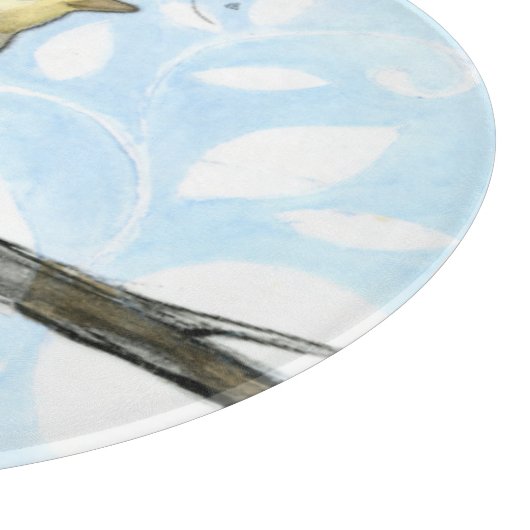 Kleiner Gelbbvogel auf einem Zweig nach oben Schneidebrett (Ecke)