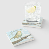 Kleiner Gelbbvogel auf einem Zweig nach oben Steinuntersetzer (Seitenansicht)