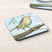 Kleiner Gelbbvogel auf einem Zweig nach oben Untersetzer (Linke Seite)