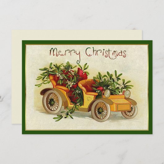 Kleiner gelber Jahrgang Auto Weihnachten Mitteilungskarte (Vorne/Hinten)