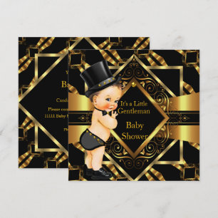 Kleiner Gentleman-Baby-Party Gold Schwarz Brünette Einladung