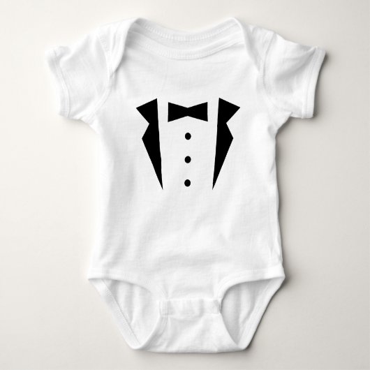 Kleiner Gentleman Tuxedo mit Black Bow Krawatte Baby Strampler (Vorderseite)