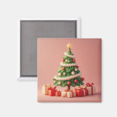 Kleiner geschmückter Weihnachtsbaum mit Geschenken Magnet (Vorderseite/Rückseite)