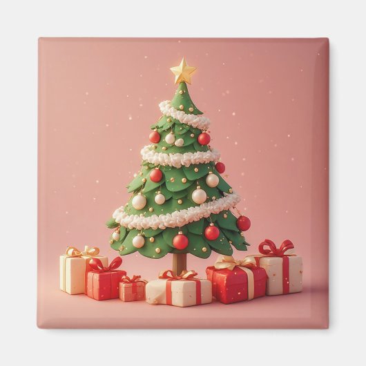 Kleiner geschmückter Weihnachtsbaum mit Geschenken Magnet (Vorne)