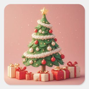 Kleiner geschmückter Weihnachtsbaum mit Geschenken Quadratischer Aufkleber