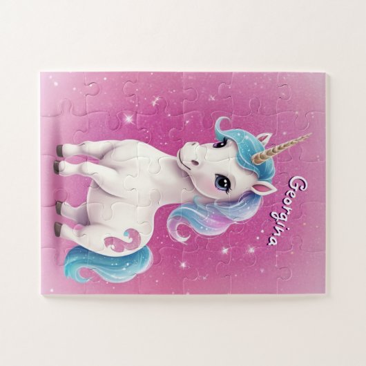 Kleiner Glitzer Einhorn Personalisiert Kinder Puzzle (Horizontal)