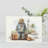 Kleiner Globetrotter - Erstes Geburtstagsabenteuer Einladung (Stehend Vorderseite)