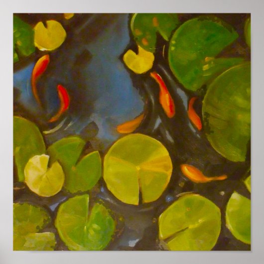 Kleiner Goldfish Koi im Teich mit Lily Pads Poster (Vorne)