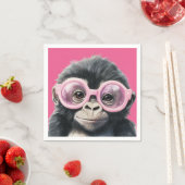 Kleiner Gorilla mit rosa Brille - rosa Hintergrund Serviette (Beispiel)