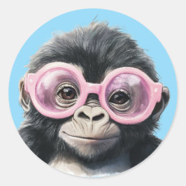 Kleiner Gorilla mit rosa Brille Runder Aufkleber