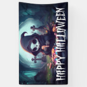 Kleiner grimmiger Sensenmann mit Candy Happy Hallo Banner (Vertikal)