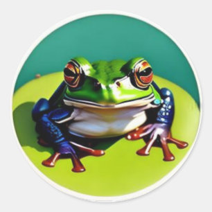 Kleiner grüner Frosch auf einem Lilly Pad Runder Aufkleber