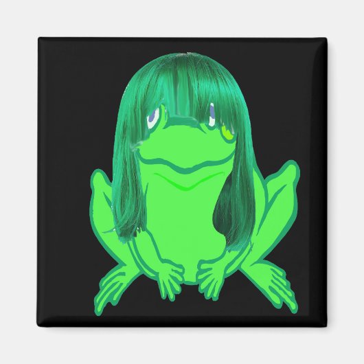 kleiner grüner Frosch mit grünem Perückenmagnet Magnet (Vorne)