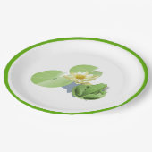 Kleiner grüner Frosch sitzend auf einem Lilienpad Pappteller (Schrägansicht)