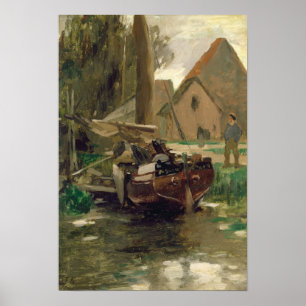 Kleiner Hafen mit Boot Poster