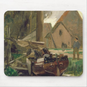 Kleiner Hafen mit einem Boot Mousepad