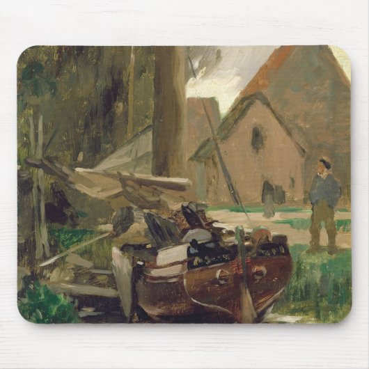 Kleiner Hafen mit einem Boot Mousepad (Vorne)