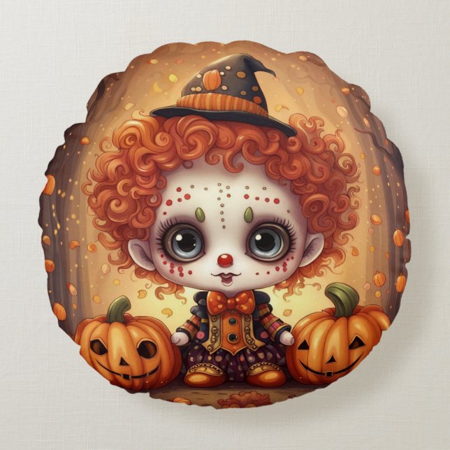 kleiner Halloween Clown 1 Rundes Kissen (Vorderseite)