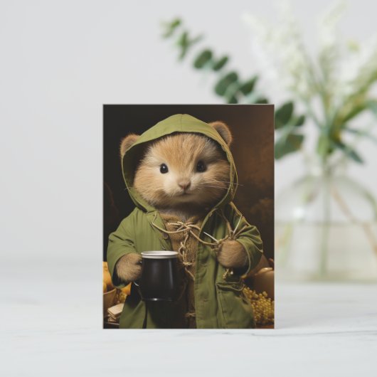 Kleiner Hamster mit Kaffee Postkarte (Stehend Vorderseite)