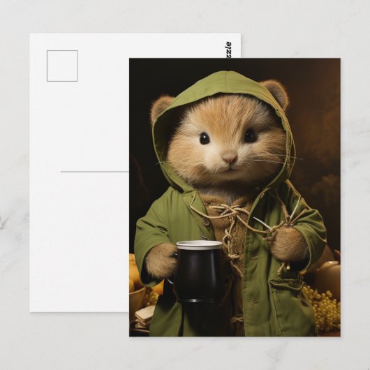 Kleiner Hamster mit Kaffee Postkarte (Vorne/Hinten)