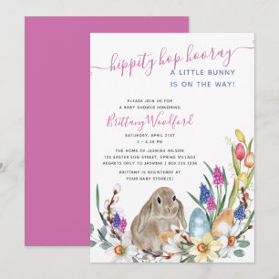 Kleiner Häschen-Baby-Party und Frühlingsblumen Einladung
