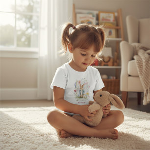 Kleiner Hase Floral Rahmen Wasserfarbe Kleinkind  T-shirt