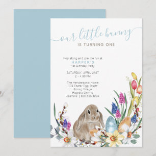Kleiner Hase Frühlingsblume und Kaninchen 1. Gebur Einladung