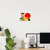 kleiner Hasen, der mit einem großen Apfel den Wage Poster (Heimbüro)