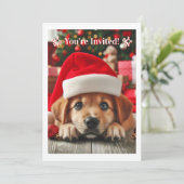 Kleiner Helfer-Welpe des Weihnachtsmanns Einladung (Stehend Vorderseite)