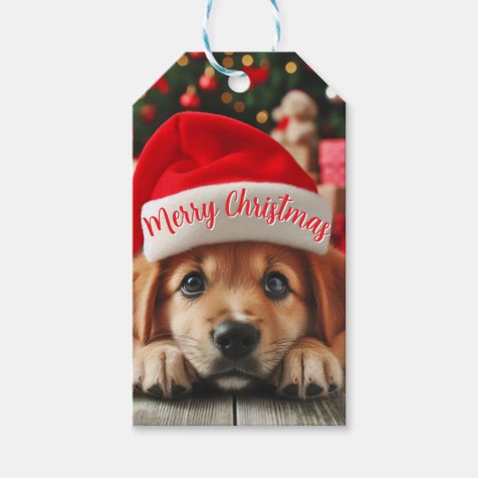 Kleiner Helfer-Welpe des Weihnachtsmanns Geschenkanhänger (Vorderseite)