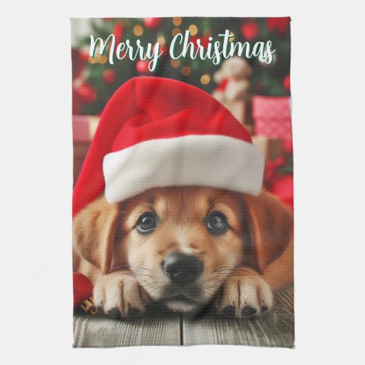 Kleiner Helfer-Welpe des Weihnachtsmanns Geschirrtuch (Vertikal)