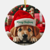 Kleiner Helfer-Welpe des Weihnachtsmanns Keramik Ornament (Vorne)