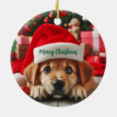 Kleiner Helfer-Welpe des Weihnachtsmanns Keramik Ornament (Hinten)