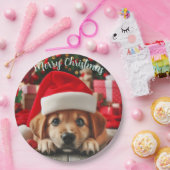 Kleiner Helfer-Welpe des Weihnachtsmanns Pappteller (Party)