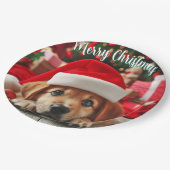 Kleiner Helfer-Welpe des Weihnachtsmanns Pappteller (Schrägansicht)