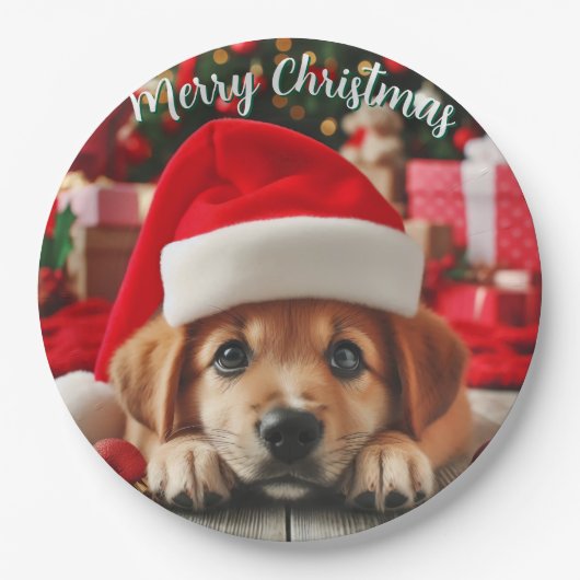 Kleiner Helfer-Welpe des Weihnachtsmanns Pappteller (Vorderseite)