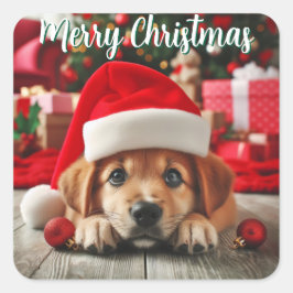 Kleiner Helfer-Welpe des Weihnachtsmanns Quadratischer Aufkleber