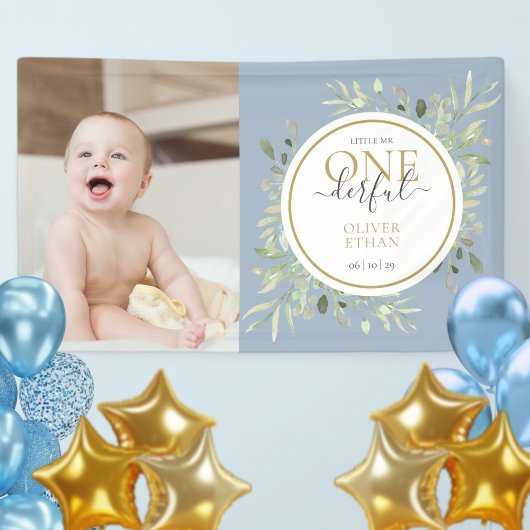 Kleiner Herr ONEderful Blue Boy Erster Geburtstag Banner