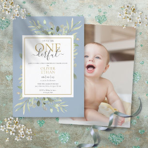 Kleiner Herr ONEderful Boy Blue Foto Erster Geburt Einladung