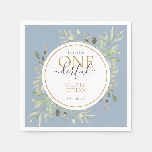 Kleiner Herr ONEderful Elegant First Birthday Blue Serviette (Vorderseite)