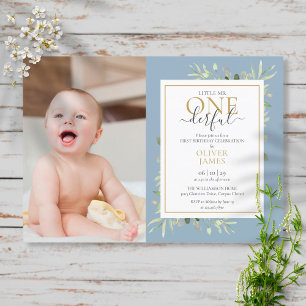 Kleiner Herr ONEderful Foto Blaues Jungen Erster G Einladung