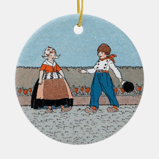 Kleiner holländischer Girl Boy Holzschuhe Red Tuli Keramikornament (Vorne)