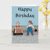 Kleiner holländischer Girl Boy Traditionelles Klei Karte (Gelbe Blume)