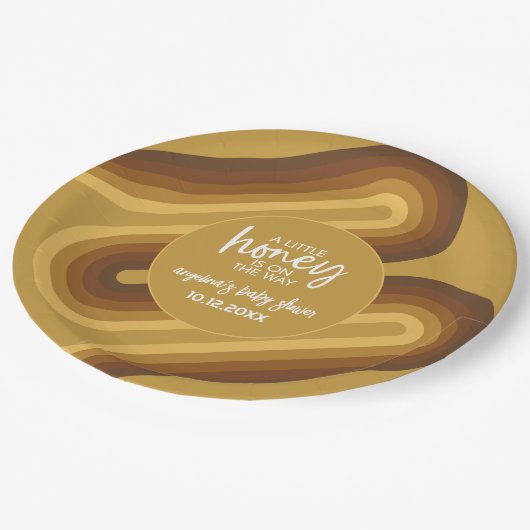 Kleiner Honig auf dem Weg Retro Stripes Babydusche Pappteller (Schrägansicht)