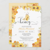 Kleiner Honig, Mama-Biene Sonnenblumendusche  Einladung (Vorne/Hinten)